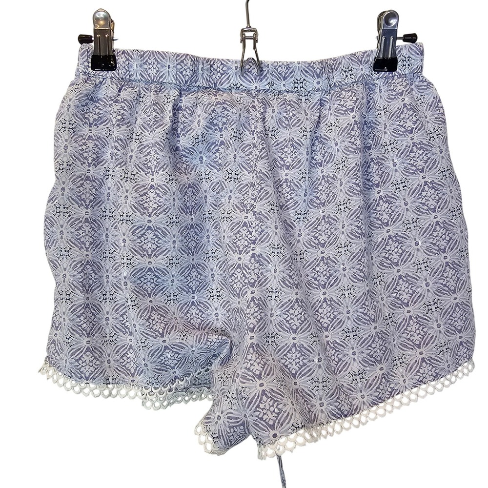 Haute Hippie Blue White‎ Cotton Floral Lounge Shorts PJ Sleep Drawstring Medium - Picture 2 of 7